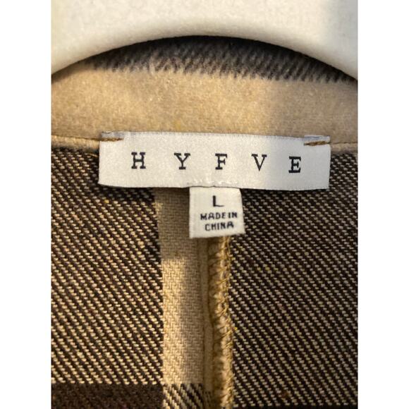 HYFVE Plaid Button Down Longline Coat Shacket Plaid Women's L Brown Tan sz. L - Picture 3 of 6